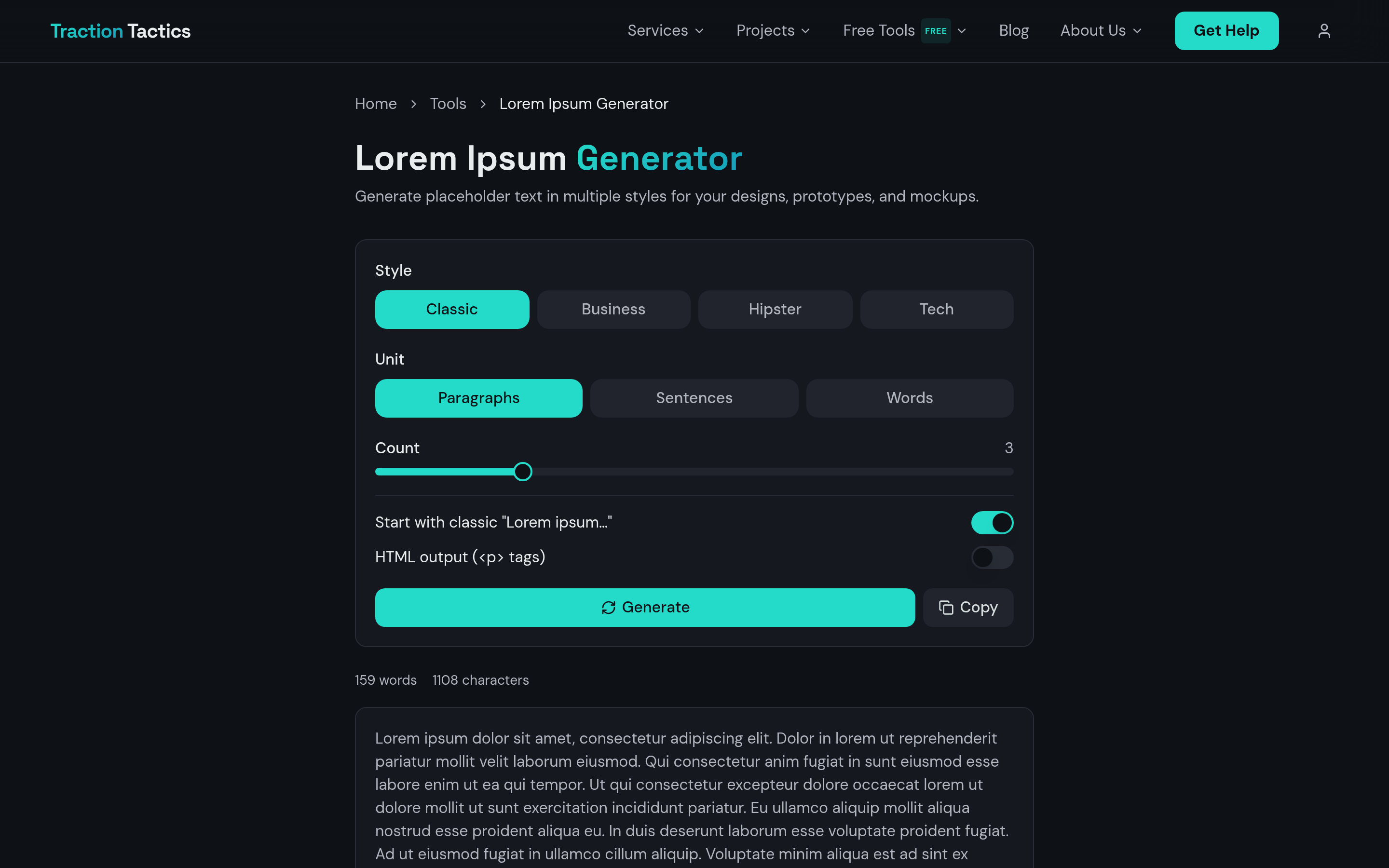 Lorem Ipsum Generator